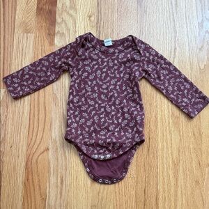 Colored Organics Maroon Leaf Print River Bodysuit